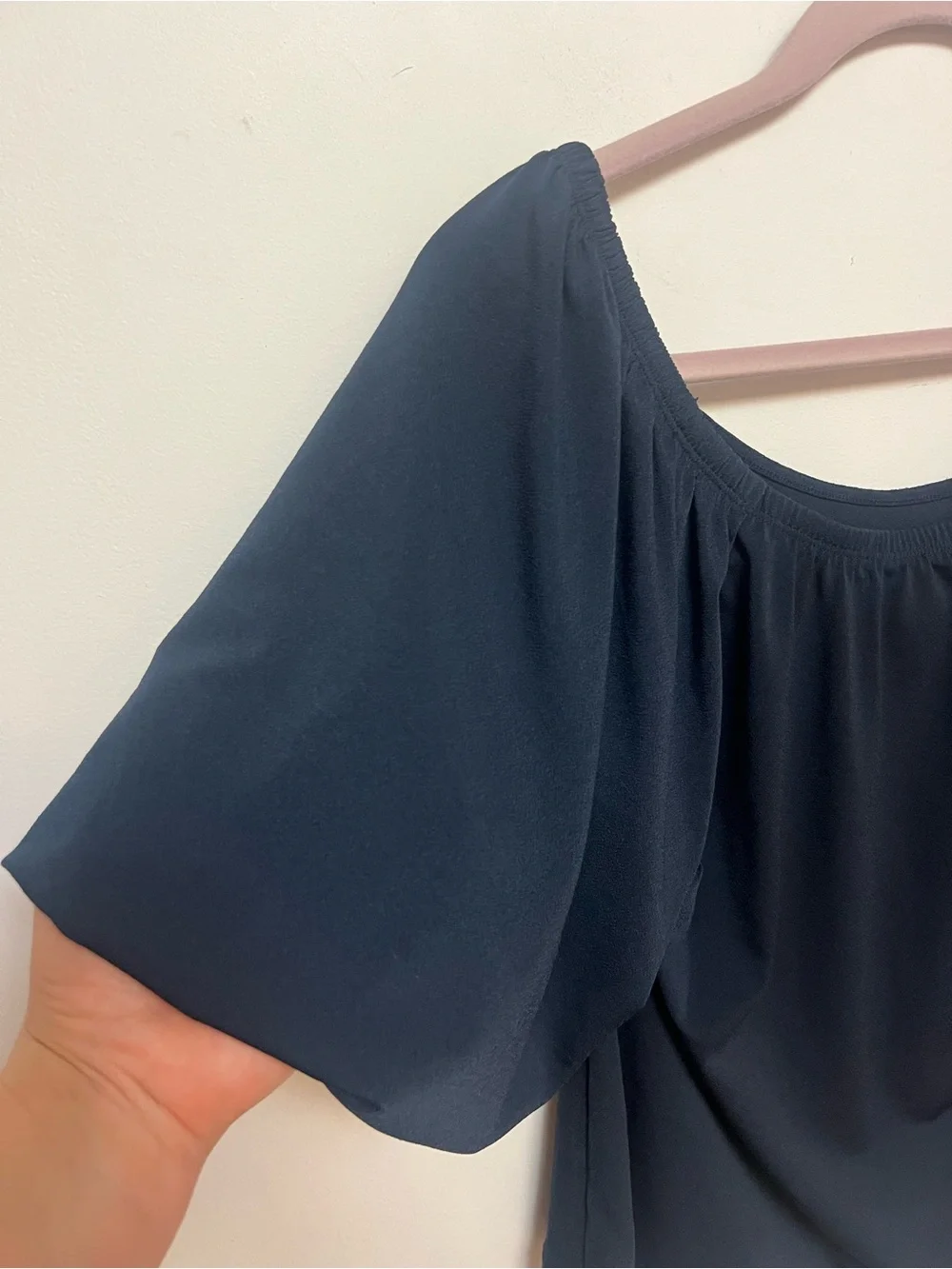 Banana Republic Navy Puff Sleeve Scoop Neck Blouse Size L
